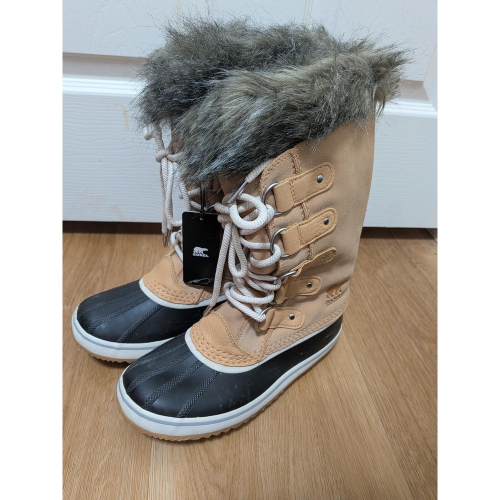 NWTs Sorel Joan of Arctic Women 7 Tan Waterproof Faux Fur Suede Winter Boots